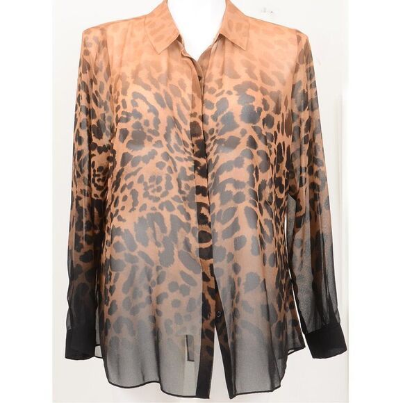 Lane Bryant Leopard Ombre Plus Size 18/20 Sheer Blouse Button Up Long Sleeve - Picture 1 of 8